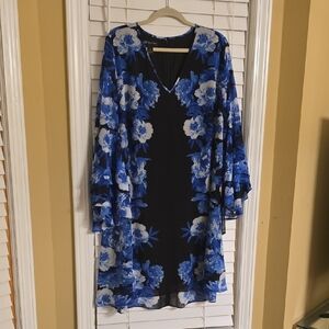INC International Concepts Blue Floral Asymmetrical Dress